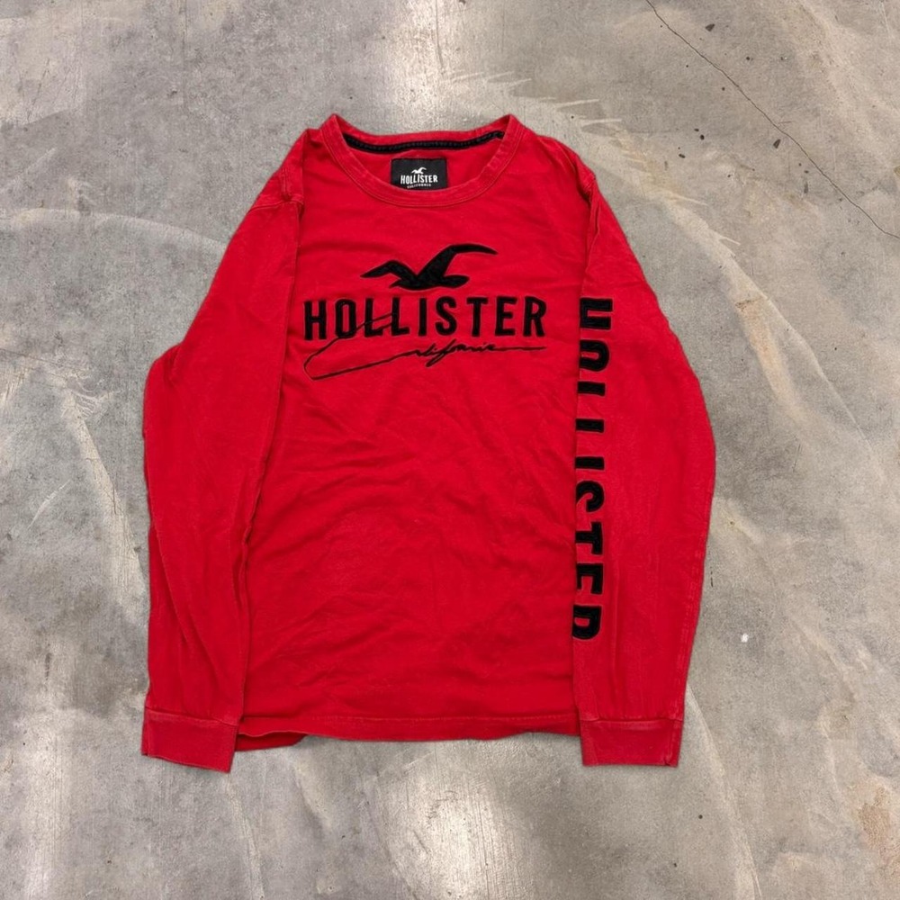 Hollister California Red Long Sleeve Logo Graphic Shirt Y2K Mall Goth Mens S